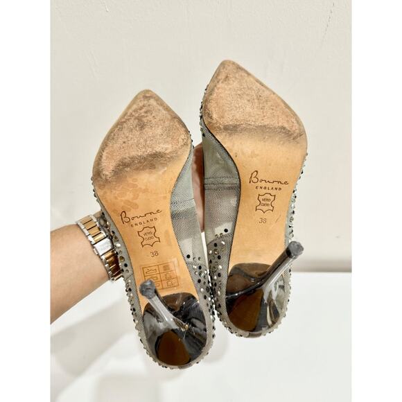 Bourne Samantha Embellished Rhinestone Mesh Pointed Pump Heels Silver Women's 38 - Picture 8 of 8